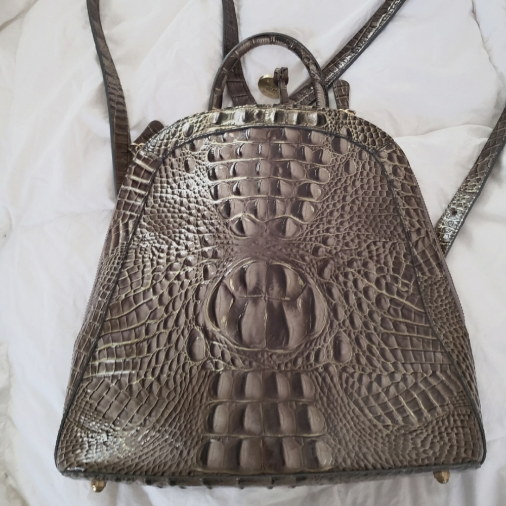 Brahmin back pack bag purse taupe brown grey